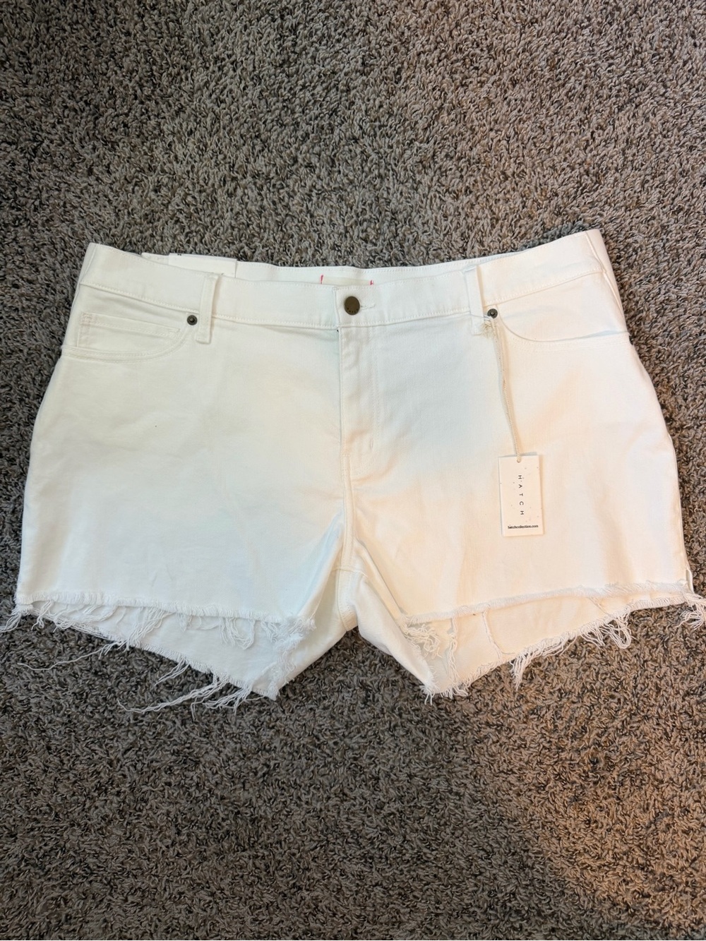 ⚡️NWT Hatch White Frayed Hem Denim Cutoff Shorts - Under Belly Relaxed Fit